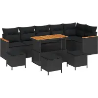 vidaXL Tuinbank Set 10 st Zwart poly rattan