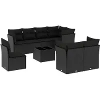 vidaXL 9-delige Loungeset met kussens poly rattan zwart