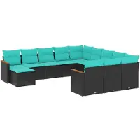 vidaXL 12-delige tuinbankset met kussens van zwart polyrotan