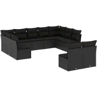 vidaXL 11-delige Loungeset met kussens poly rattan zwart