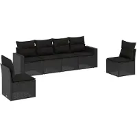 vidaXL 6-delige Loungeset met kussens poly rattan zwart