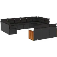 vidaXL 13-delige Loungeset met kussens poly rattan zwart