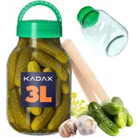 Kadax Inmaakpot met tang, komkommerglas met deksel van kunststof, glazen ballon, voorraadpot voor komkommers, inmaakpot, luchtdicht, conservering (3 liter)