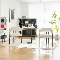 MODFU - Eetkamerstoel - Met Armleuningen En Gebogen Rugleuning - Modern - Voor Eetkamer Of Keuken - Imitatieleer - Beige