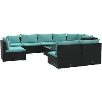 vidaXL 10-delige Loungeset met kussens poly rattan zwart
