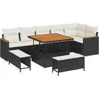 vidaXL Tuinset met 9 zitplaatsen, zwart, van polyrotan