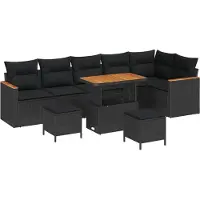 vidaXL Tuinset met 9 zitplaatsen, zwart, van polyrotan
