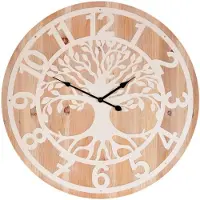 Autronic Wandklok diameter 60 cm - metaal en MDF - levensboom (HA1741)