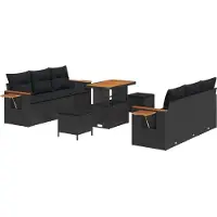 vidaXL Tuinbank Set 9 st Zwart poly rattan