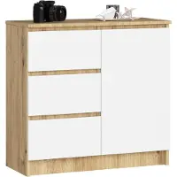 Akord Ladekast JERRY met 3 Lades en 2 Deuren / Furniture Factory / Artisan Eik - Wit / 80 x 77 x 35 cm