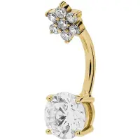 Lucardi - Dames Stalen goldplated navelpiercing met zirkonia - Piercing - Staal - Goudkleurig