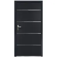 Vente-unique Voordeur van massief en roestvrij staal H207 x B100 cm, antraciet - 55 cm dikte - Draait links open - NAXARA