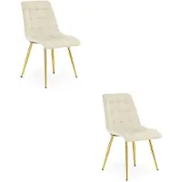 Leobert Chaise - - Tweedelig - Lichtbeige veloursstof / Goudkleurige poten - Set van 2