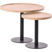 CLP Aspen Set van 2 bijzettafels - rond - salontafel - houten blad - mat zwart metalen onderstel - natura