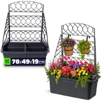 Kadax plantenbak met klimrek, 78 x 49 x 19 cm, kunststof bloembak, bloembak met klimrek, plantenbak voor balkon, terras en tuin (antraciet)