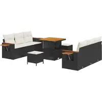 vidaXL Tuinset met 9 zitplaatsen, zwart, van polyrotan
