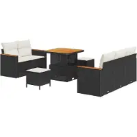 vidaXL Tuinset met 8 zitplaatsen, zwart, van polyrotan