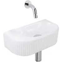 Qeramiq Fuente fonteinset – halfrond – 40x21.5x12 cm – keramiek wit glans – chromen kraan – geribbeld SW1522207/SW696209/SW696219/SW1108827