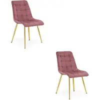 Leobert Chaise - - Tweedelig - Donkerroze velours / Goudkleurige poten - Set van 2