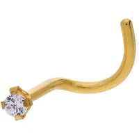 Lucardi - Unisex Stalen goldplated neuspiercing met zirkonia - Piercing - Staal - Goudkleurig