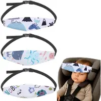 JeiibrZui 3 Stuks Hoofdsteun Kinderautozitje - Verstelbaar Hoofdbandje - Katoen met Cartoon Motief - Veilige Slaapondersteuning voor Baby's in Auto en Kinderwagen