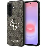 GUESS Hoesje geschikt voor Samsung Galaxy A37 - PU Leren Backcover - 4G Print & Metalen Logo - Bruin