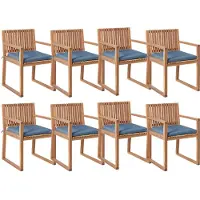 Beliani SASSARI II - Tuinstoel set van 8 - Bruin/Blauw - Acaciahout