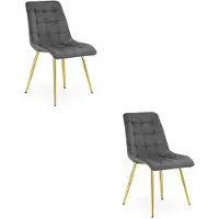 Leobert Chaise - - Tweedelig - Donkergrijze fluweelstof / Goudkleurige poten - Set van 2