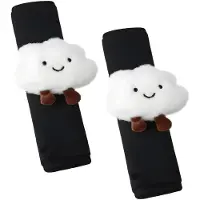 JeiibrZui 2 Stuks Veiligheidsgordel Kussens - Zacht Suede Wolken Design - Schouderbeschermers Voor Auto En Bus - Universeel Pasvorm Voor Kinderen En Volwassenen - Zwarte Basis Met Witte Wolk