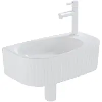 Qeramiq Fuente Fonteinset - 40x21.5x12cm - rechts - geribbeld - halfrond - 1 kraangat - keramiek - fonteinkraan wit mat - afvoerplug - verlaagd sifon - wit mat SW1522211/SW696206/SW696216/SW1210972