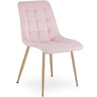 OSKAR Eetkamerstoel SPLIT – Modern design – Lichtroze fluweel – Eiken poten