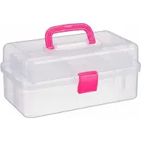 Relaxdays 10 transparante plasticdozen, met 9 vakken voor kleine onderdelen, flexibel, met kliksluiting, handgreep, afmetingen (hoogte x breedte x diepte): 14 x 33 x 19 cm, roze