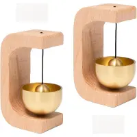 JeiibrZui Wooden Bell Set - 7x4,5x3,5 Cm - 2 Stuks - Zelfklevend En Magnetisch - Messingbel Voor Deurdecoratie In Winkels Cafés En Thuis