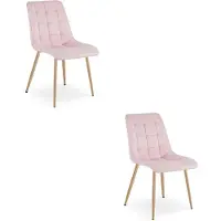 Hobby Hall Set van 2 eetkamerstoelen SPLIT – Fluweel lichtroze – Eiken look poten – Modern design