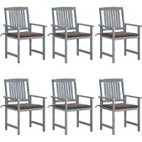 vidaXL Tuinstoelen met kussens, 6 stuks. Massief acaciahout, grijs