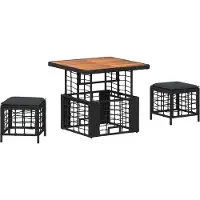 vidaXL Tuin Eettafel Set 3 st Zwart en Grijs Poly Riet en Acacia Hout