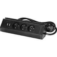 Virone , stopcontact voor meubels FS-15/B - Zwart - 3-voudig met USB - Praktisch voor keuken en kantoor