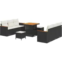 vidaXL Tuinset met 9 delen, zwart, van polyrotan