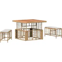 vidaXL Tuin Eettafel Set 3 st Natuurlijk en Wit