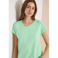 Cecil Dames Shirt met V-hals en kanten detail - Groen - XL