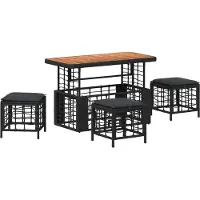 vidaXL Tuin Eettafel Set 4 st Zwart en Grijs Poly Riet en Acacia Hout