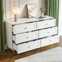 OKWISH Dressoir – 120×40×75 cm – 6 Laden – Opbergruimte Voor Woonkamer Slaapkamer Hal – Moderne Stijl – MDF En Spaanplaat Wit