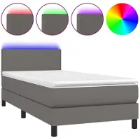 vidaXL Boxspring met matras en LED kunstleer grijs 90x200 cm