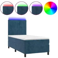 vidaXL Boxspring met matras en LED fluweel donkerblauw 120x200 cm