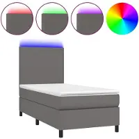 vidaXL Boxspring met matras en LED kunstleer grijs 160x200 cm