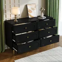 MODFU - Dressoir - 6 Lades - Ovale Fronten - Modern - Voor Woonkamer Of Slaapkamer - MDF En Spaanplaat - Zwart - 120 X 40 X 75 Cm
