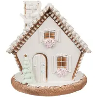 Clayre & Eef Gingerbread house met LED 17 cm Wit Polyresin