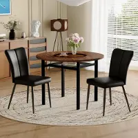 STILVORA Eettafelset 100 Cm - Ronde Eettafel Met 2 Stoelen En Glazen Inleg - Voor Eetkamer En Keuken - Metaal Bruin Zwart