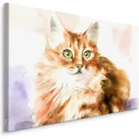 Karo-art Schilderij - Geschilderde kat, Premium Print op Canvas