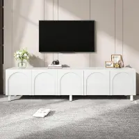 Merax TV-meubel met 5 deuren, TV-kast met metalen poten en kabelmanagement, modern TV-meubel van spaanplaat en MDF met opbergruimte, wit